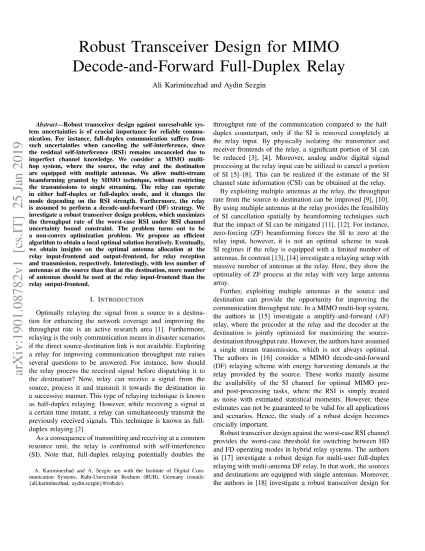 Robust Transceiver Design for MIMO DecodeandForward FullDuplex Relay DeepAI