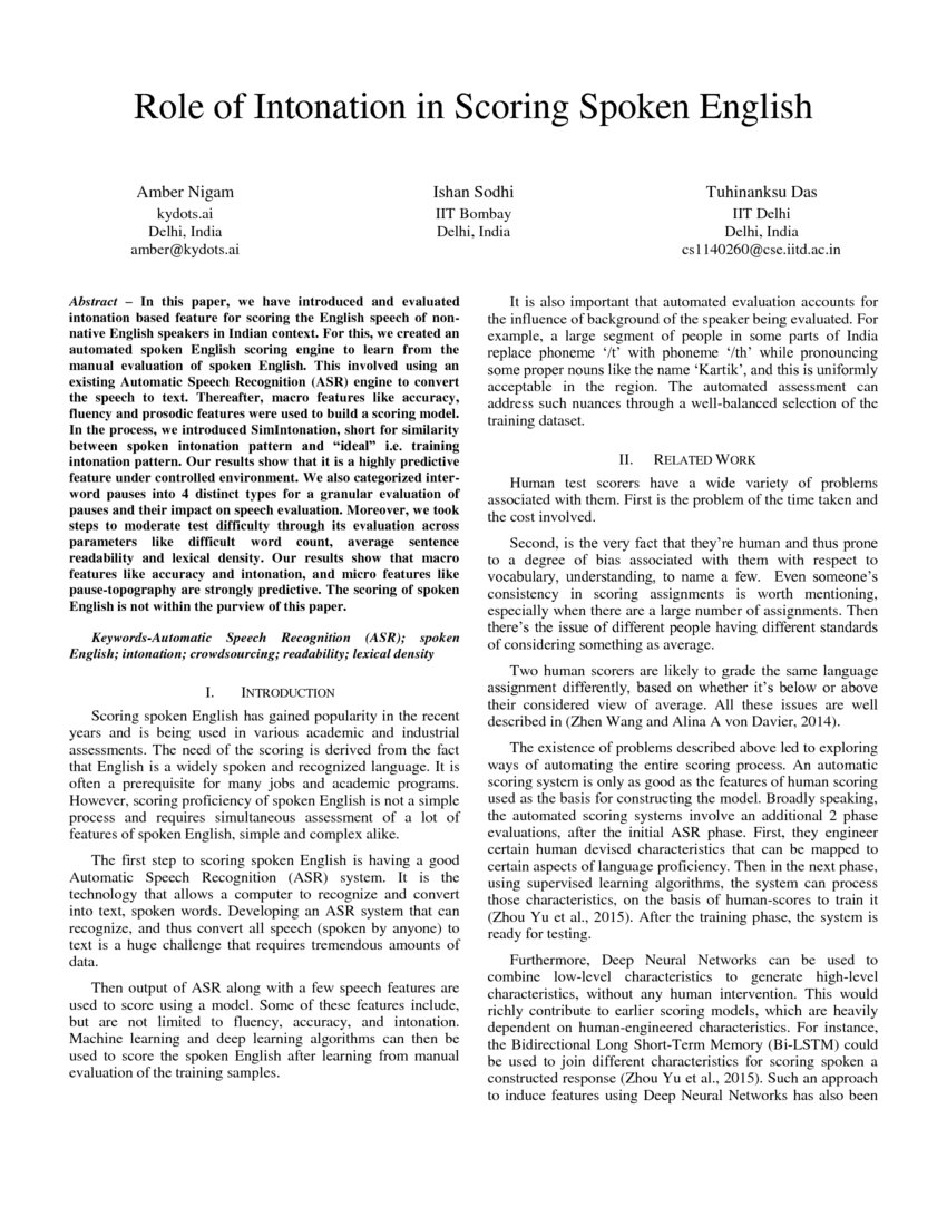 Role Of Intonation In Scoring Spoken English DeepAI