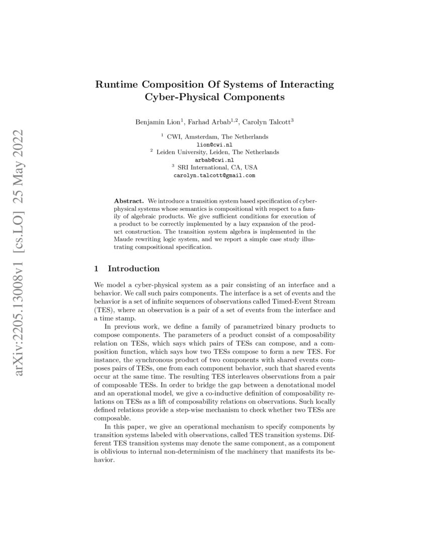 Runtime Composition Of Systems of Interacting Cyber-Physical Components ...