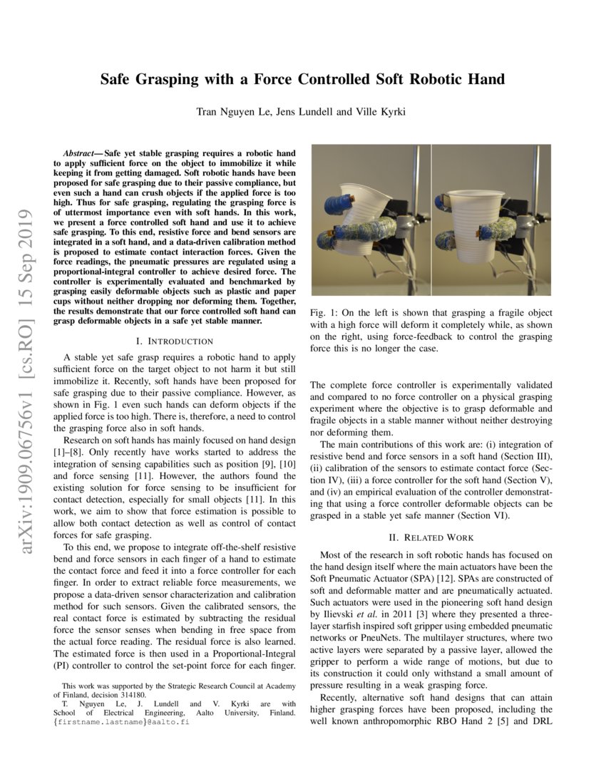 Safe Grasping with a Force Controlled Soft Robotic Hand DeepAI