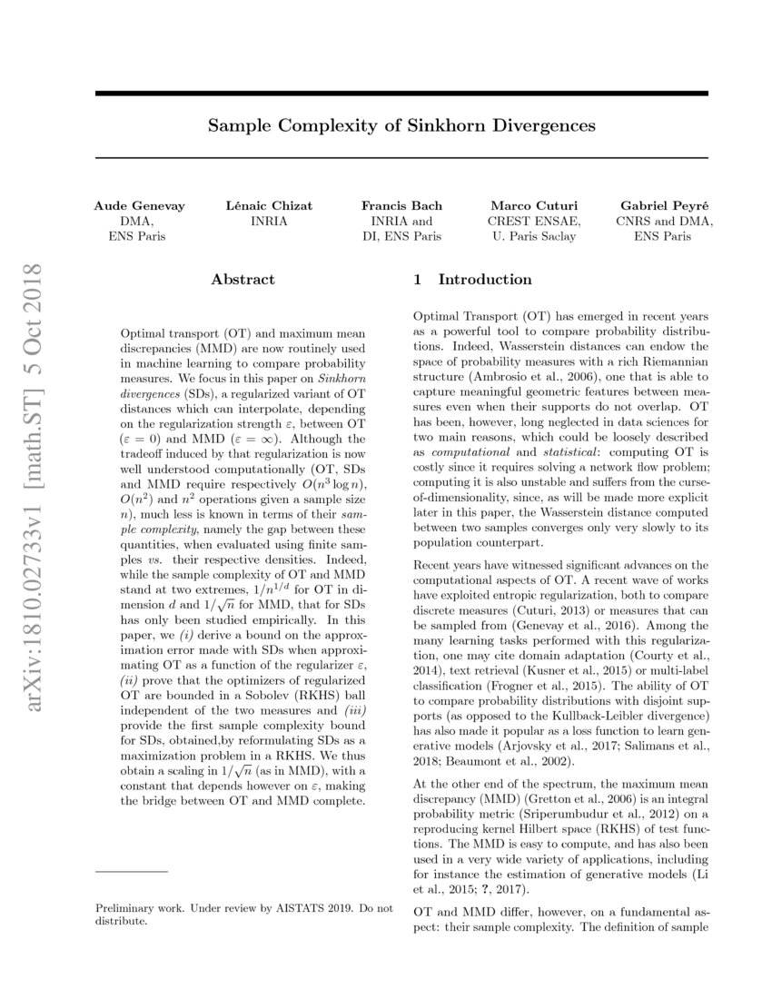 Sample Complexity Of Sinkhorn Divergences DeepAI Sample complexity of sinkhorn divergences deepai