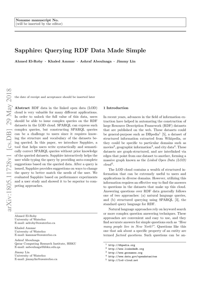 Sapphire: Querying RDF Data Made Simple | DeepAI