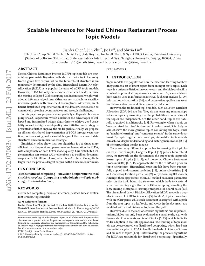 Scalable Inference for Nested Chinese Restaurant Process Topic Models ...