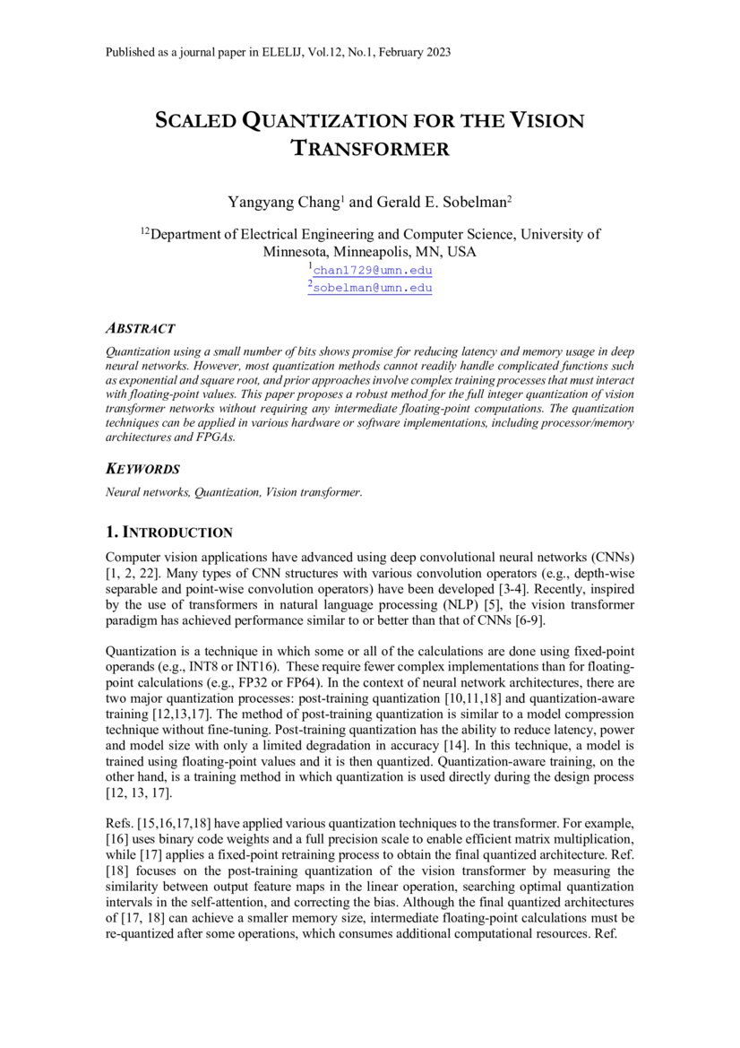 Scaled Quantization for the Vision Transformer DeepAI