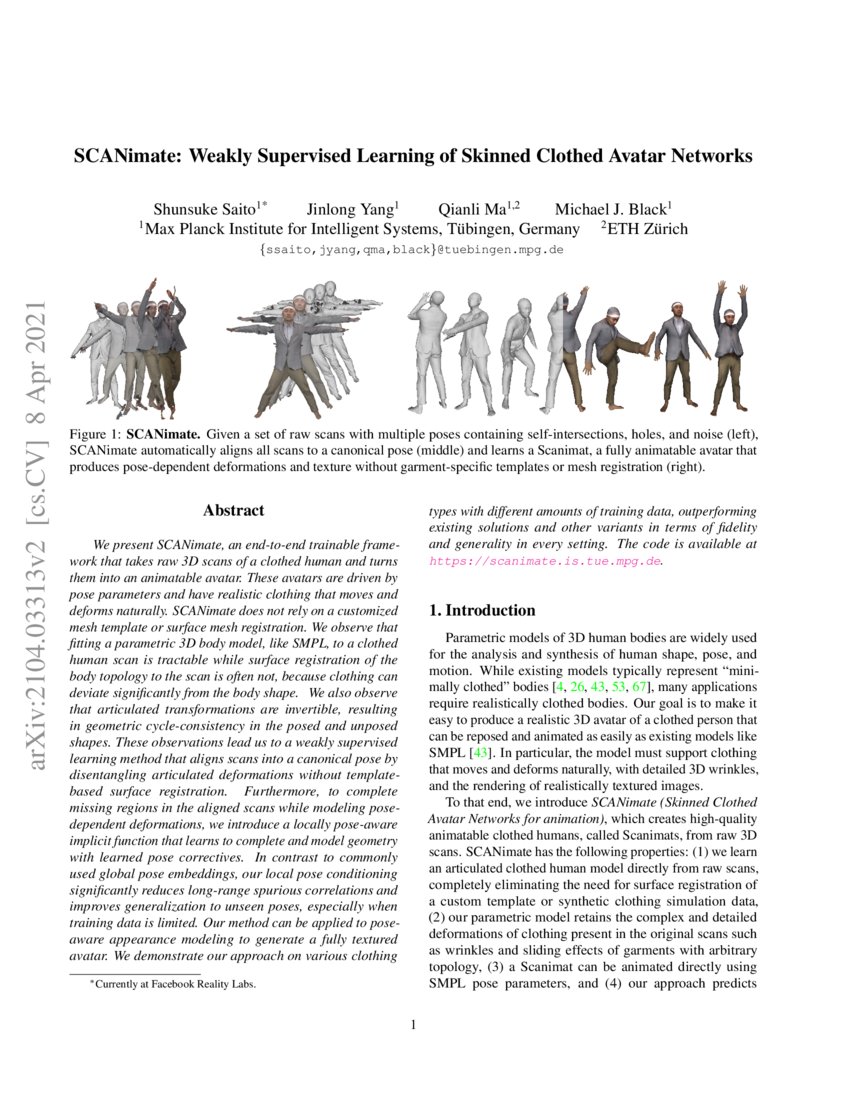 SCANimate: Weakly Supervised Learning of Skinned Clothed Avatar ...