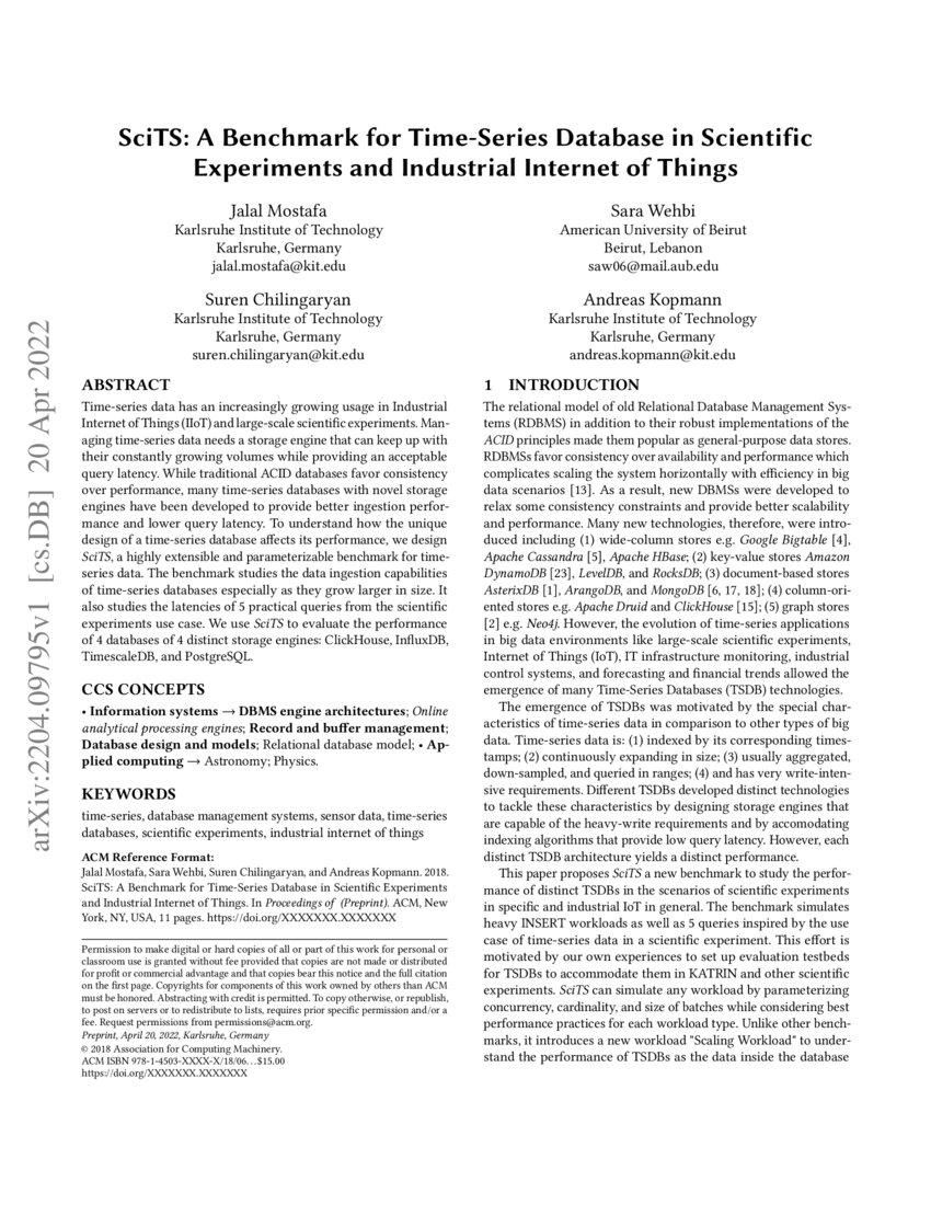 SciTS A Benchmark for TimeSeries Databases in Scientific Experiments