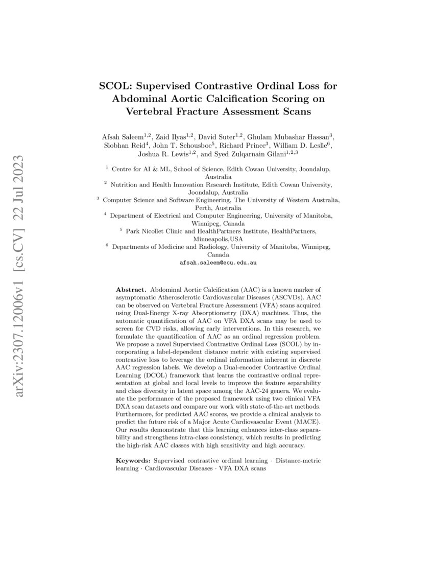 Scol supervised contrastive ordinal loss for abdominal aortic