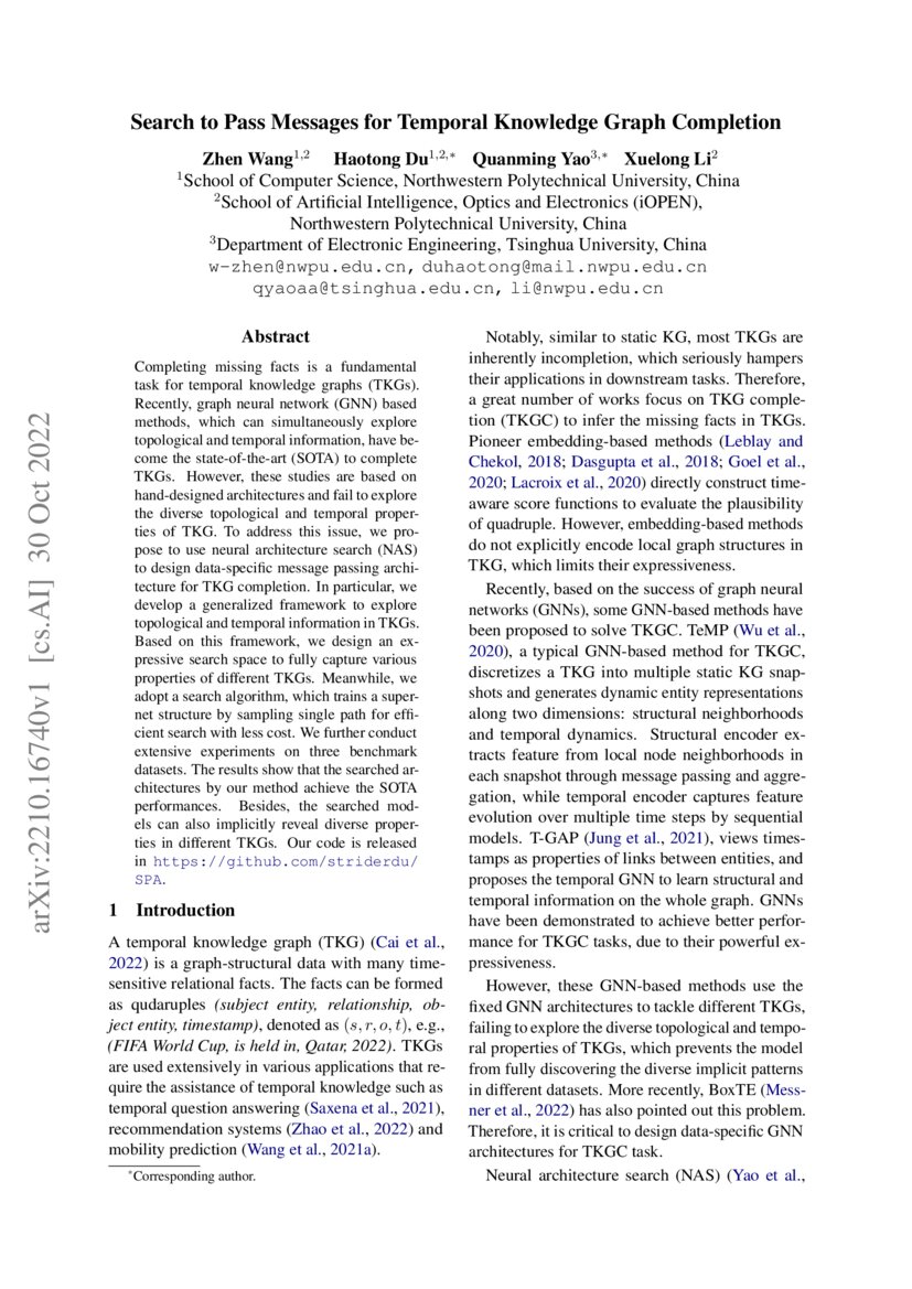 Search to Pass Messages for Temporal Knowledge Graph Completion DeepAI