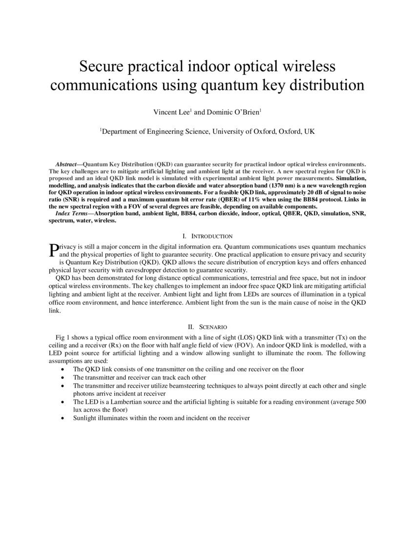 Secure practical indoor optical wireless communications using quantum