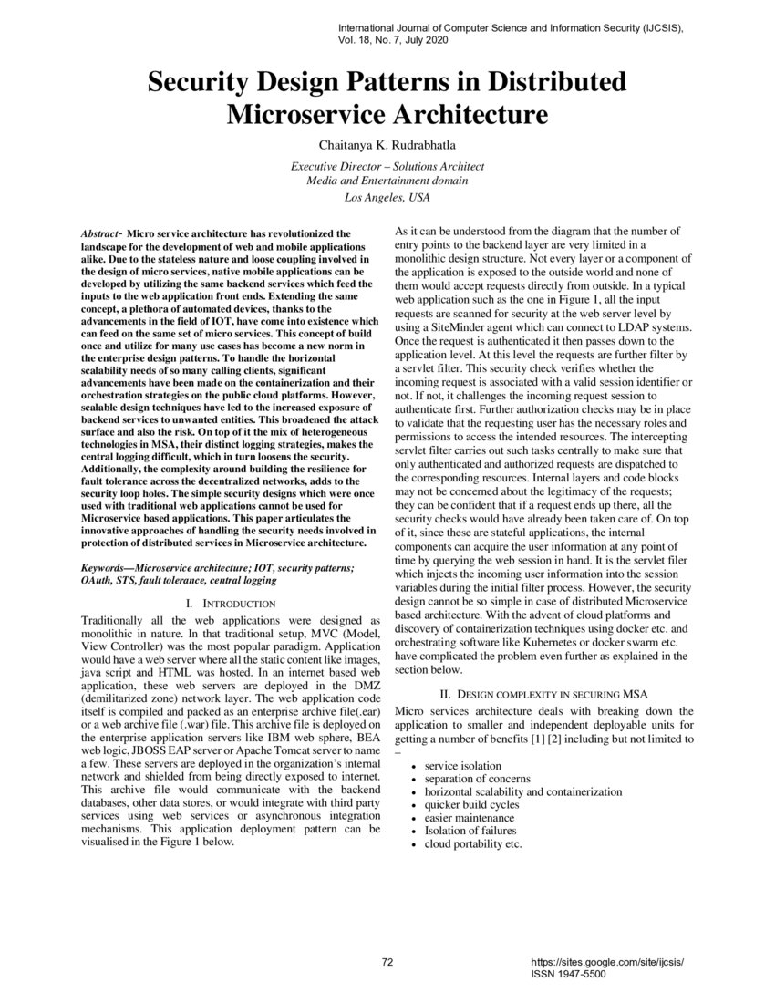 Security Design Patterns in Distributed Microservice Architecture | DeepAI