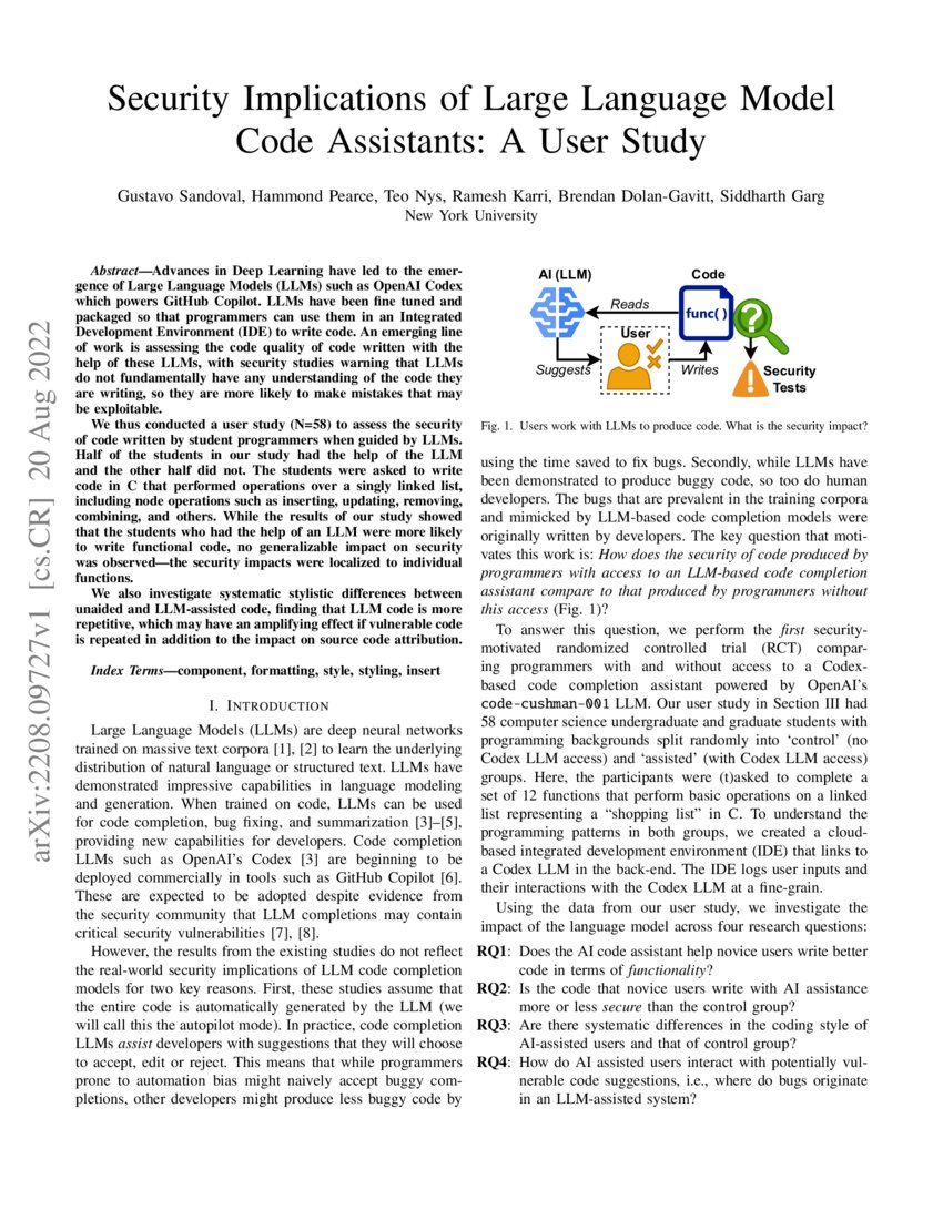 Security Implications of Large Language Model Code Assistants: A User ...