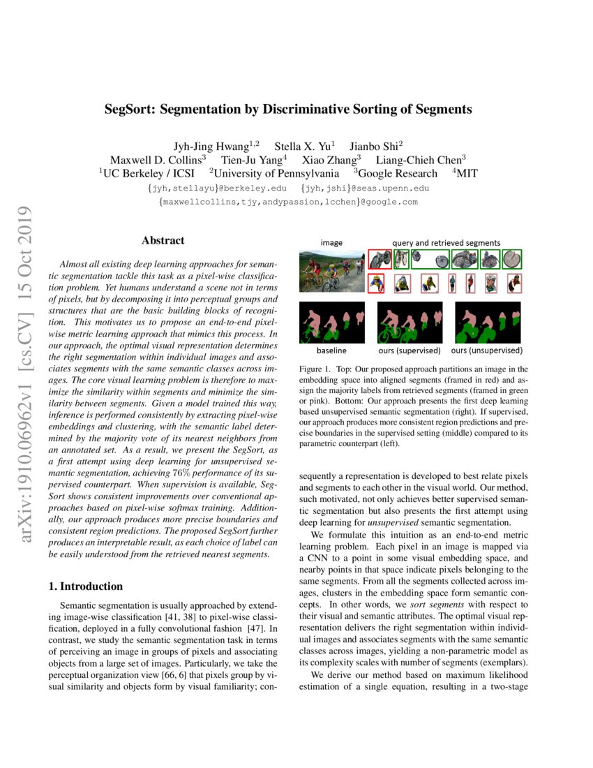 SegSort: Segmentation by Discriminative Sorting of Segments | DeepAI