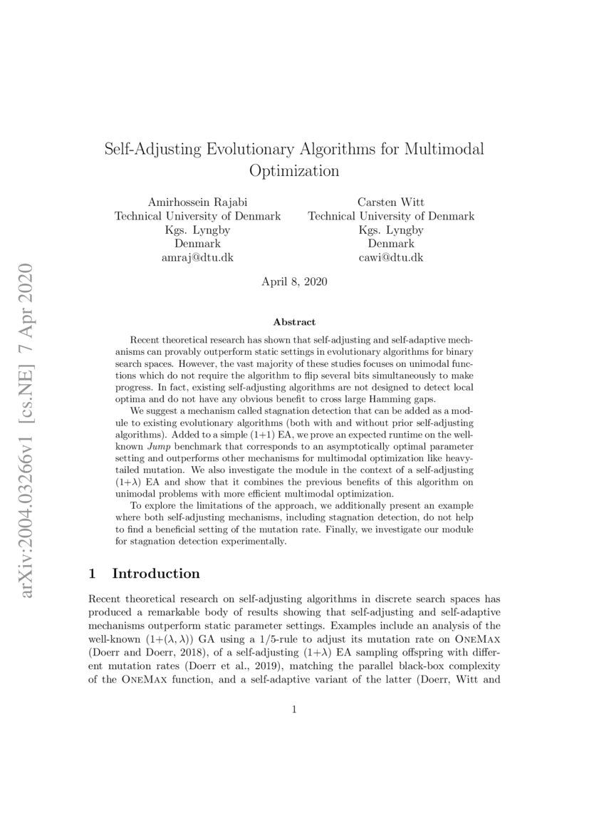 SelfAdjusting Evolutionary Algorithms for Multimodal Optimization DeepAI