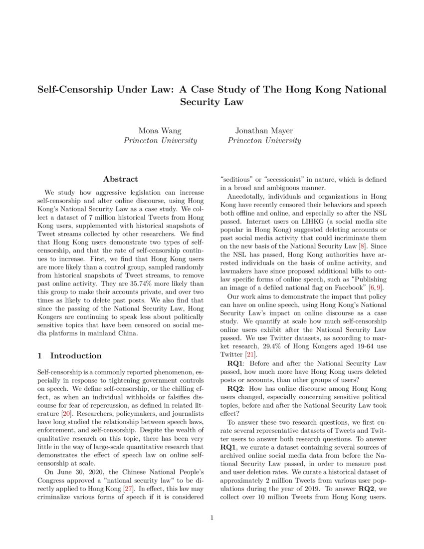SelfCensorship Under Law A Case Study of The Hong Kong National
