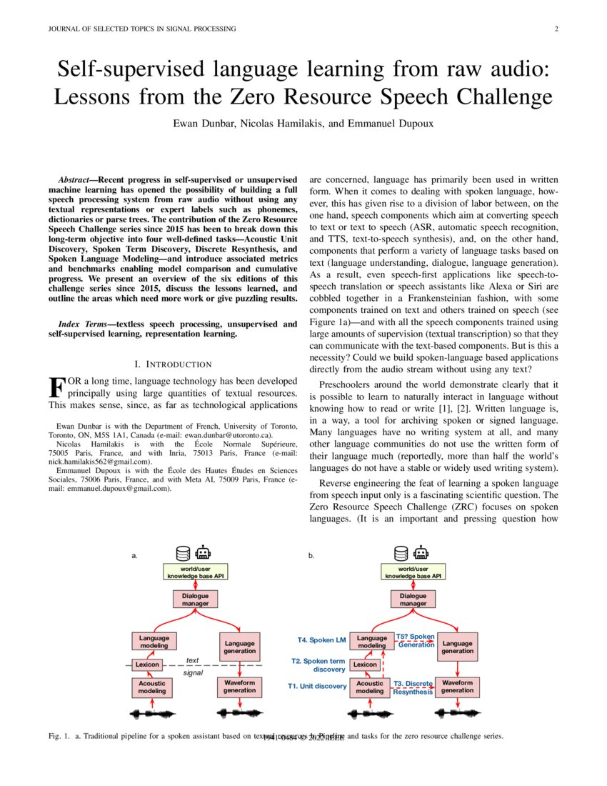 Self-supervised language learning from raw audio: Lessons from the Zero ...