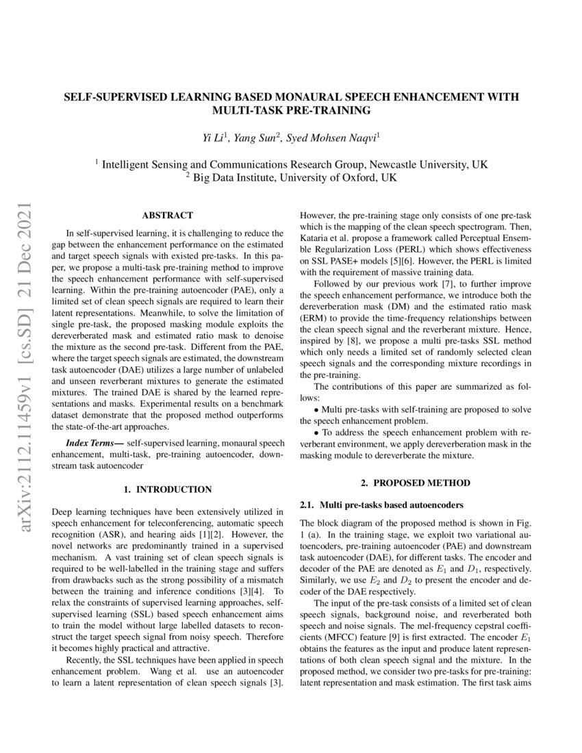 SelfSupervised Learning based Monaural Speech Enhancement with Multi