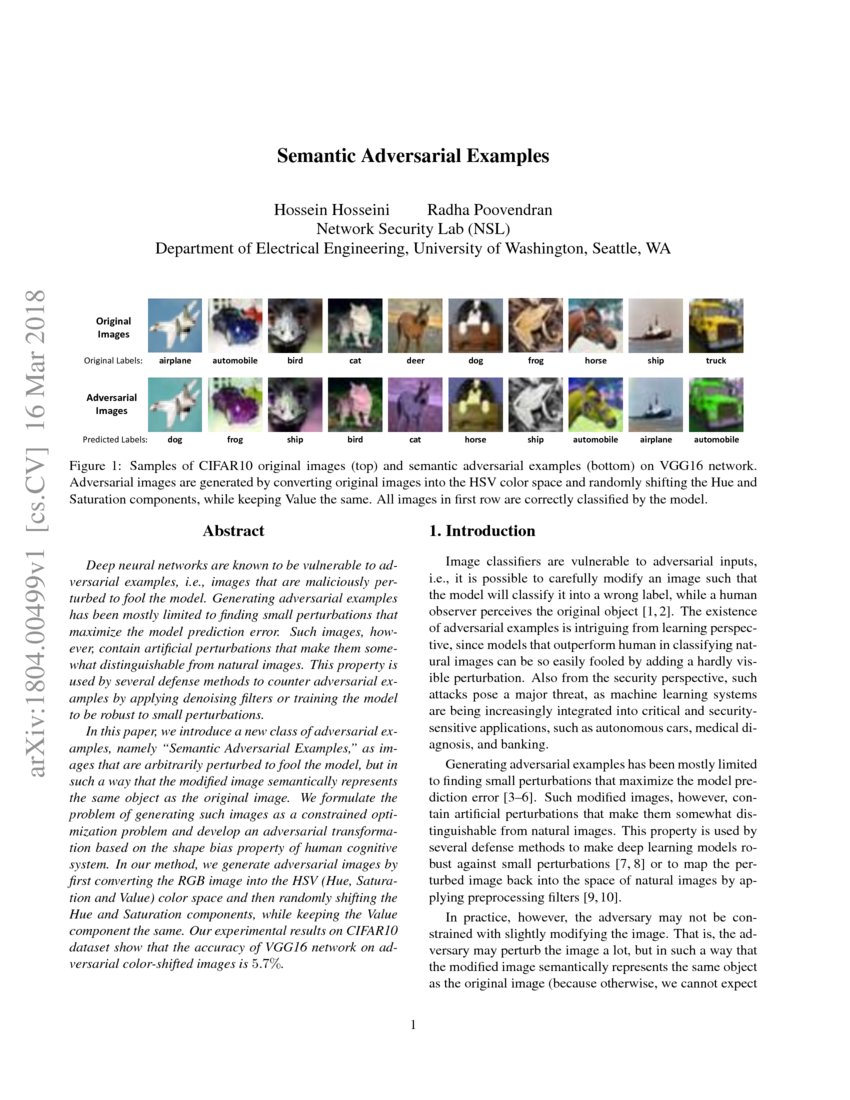 Semantic Adversarial Examples | DeepAI