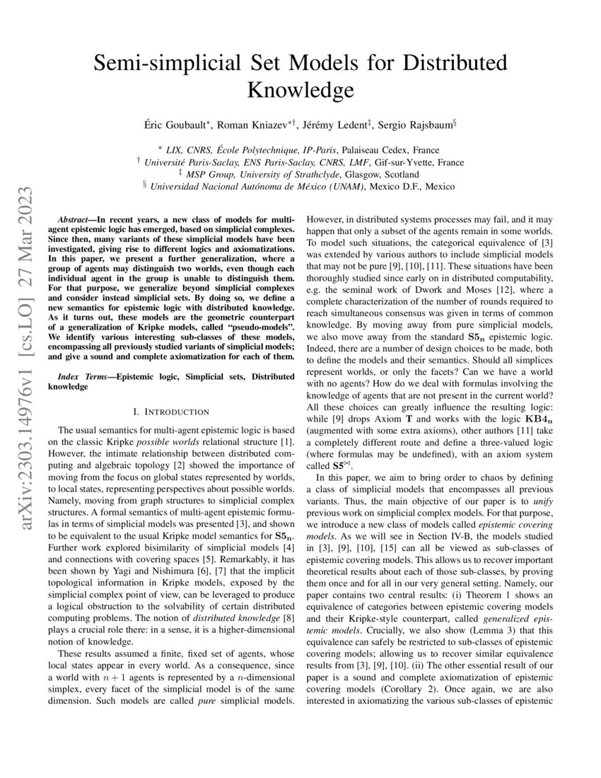 Semisimplicial Set Models for Distributed Knowledge DeepAI