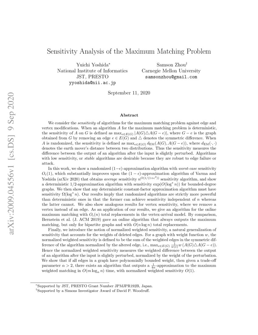 Sensitivity Analysis of the Maximum Matching Problem DeepAI