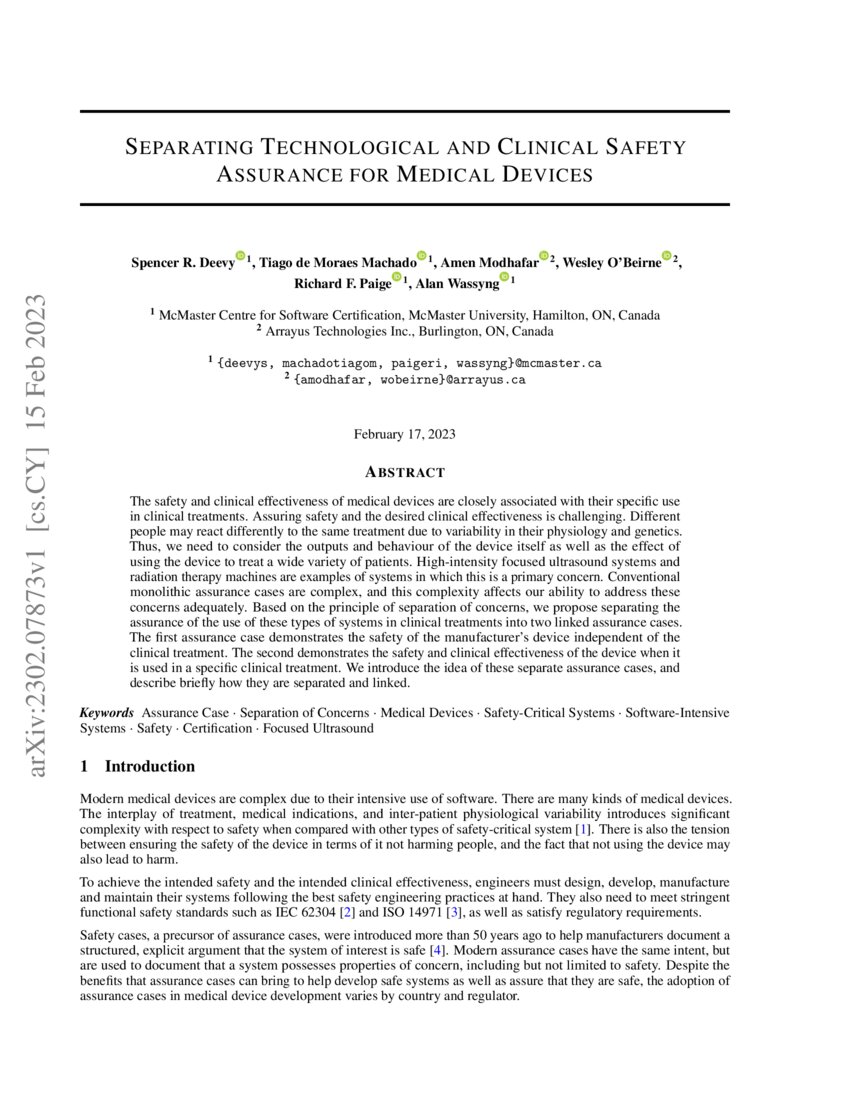 Separating Technological and Clinical Safety Assurance for Medical