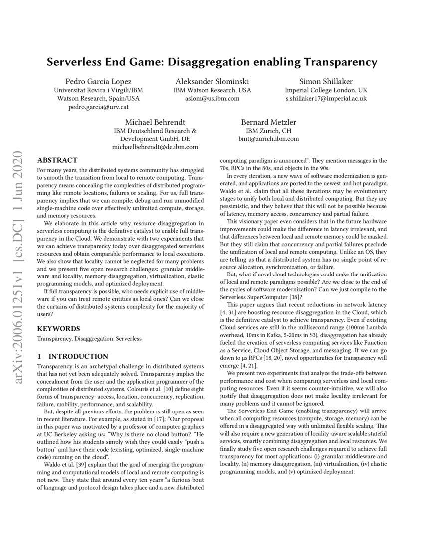 Serverless End Game: Disaggregation enabling Transparency | DeepAI