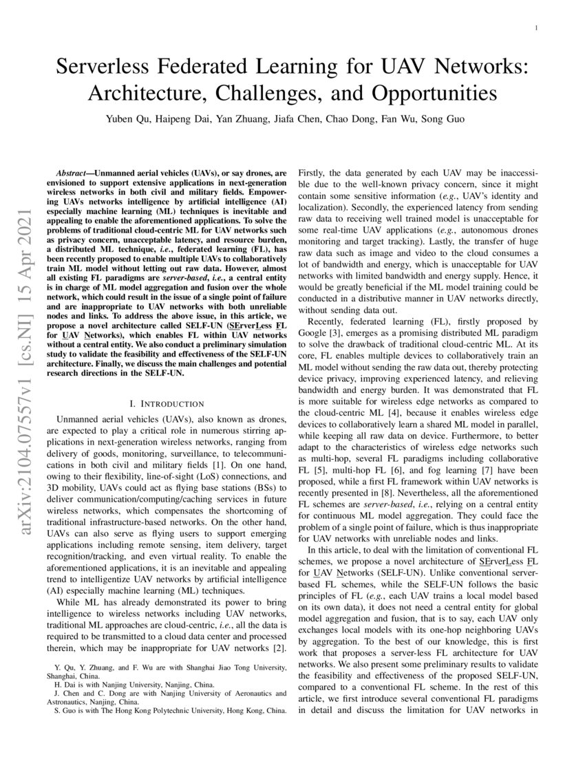 Serverless Federated Learning for UAV Networks: Architecture ...