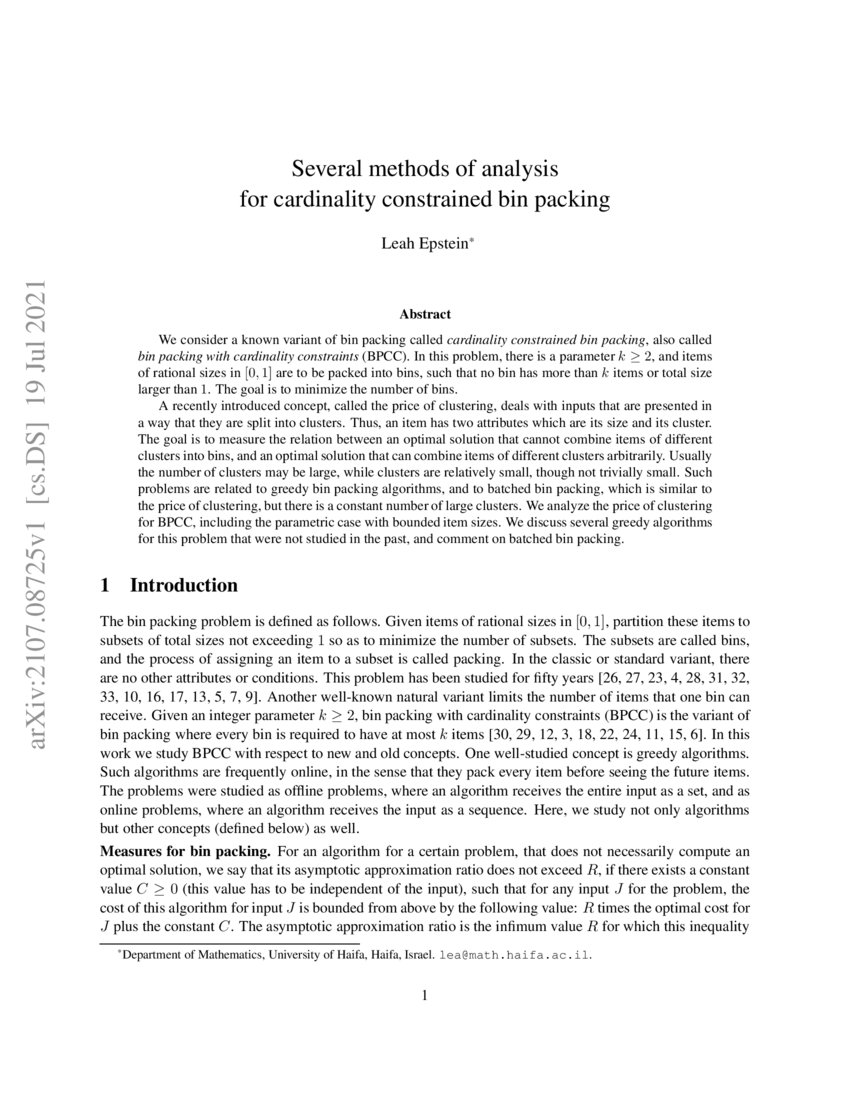 Several methods of analysis for cardinality constrained bin packing