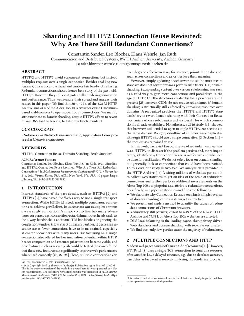 Sharding and HTTP/2 Connection Reuse Revisited Why Are There Still