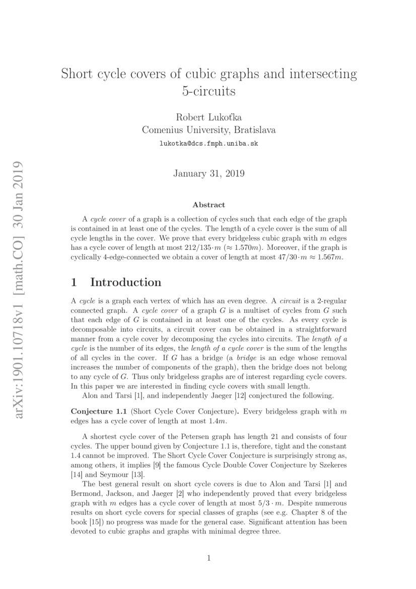 Short cycle covers of cubic graphs and intersecting 5circuits DeepAI