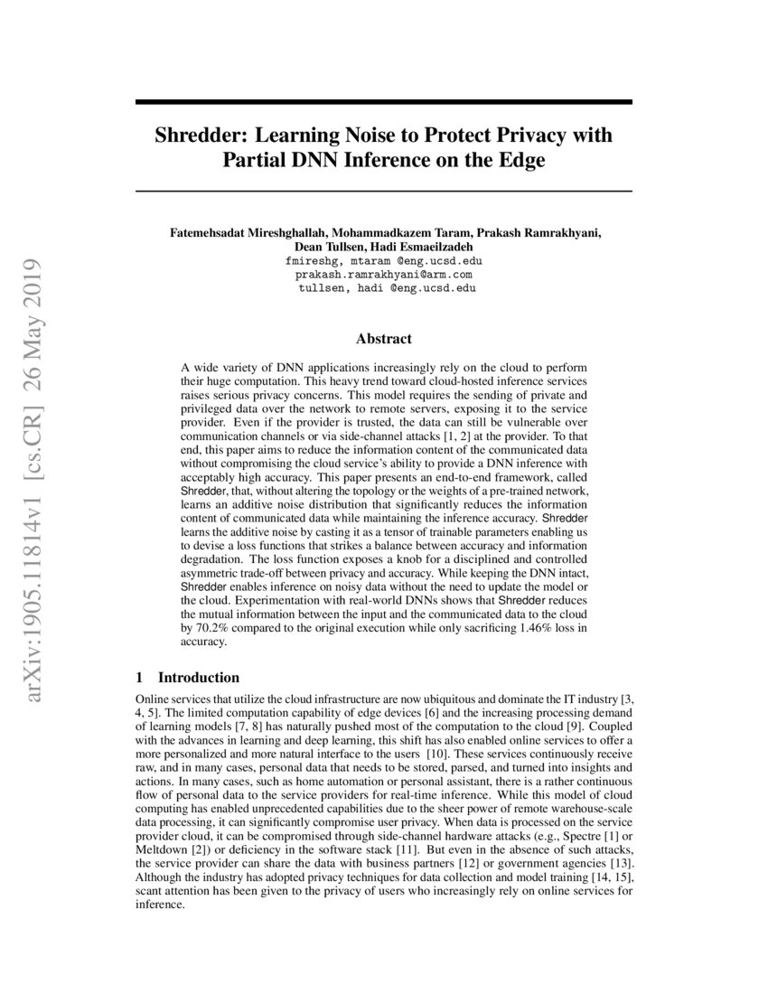 Shredder Learning Noise to Protect Privacy with Partial DNN Inference