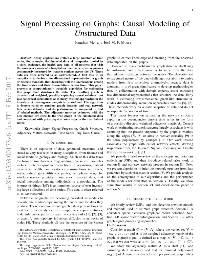 Signal Processing on Graphs Causal Modeling of Unstructured Data DeepAI