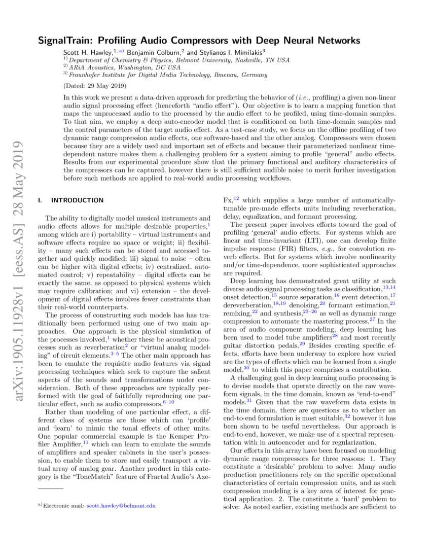 SignalTrain Profiling Audio Compressors with Deep Neural Networks DeepAI