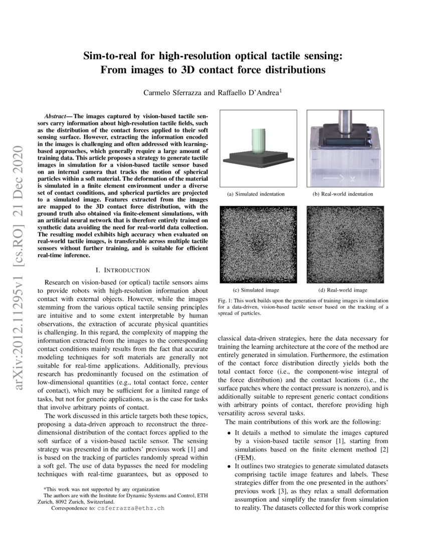 Sim To Real For High Resolution Optical Tactile Sensing From Images To Sim To Real For High Resolution Optical Tactile Sensing From Images To