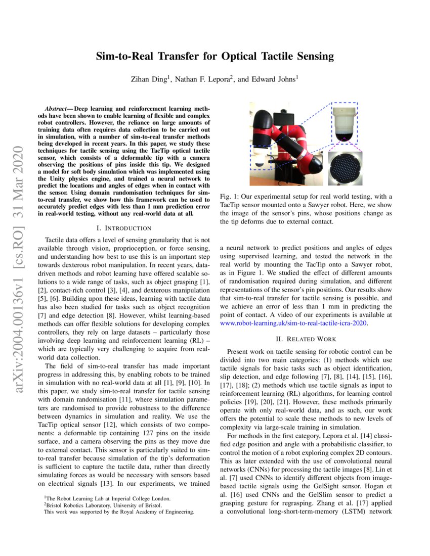 Sim To Real Transfer For Optical Tactile Sensing Deepai Sim To Real Transfer For Optical Tactile Sensing Deepai