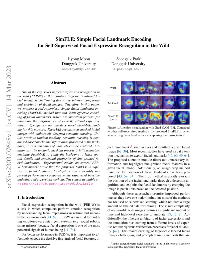 SimFLE Simple Facial Landmark Encoding for SelfSupervised Facial