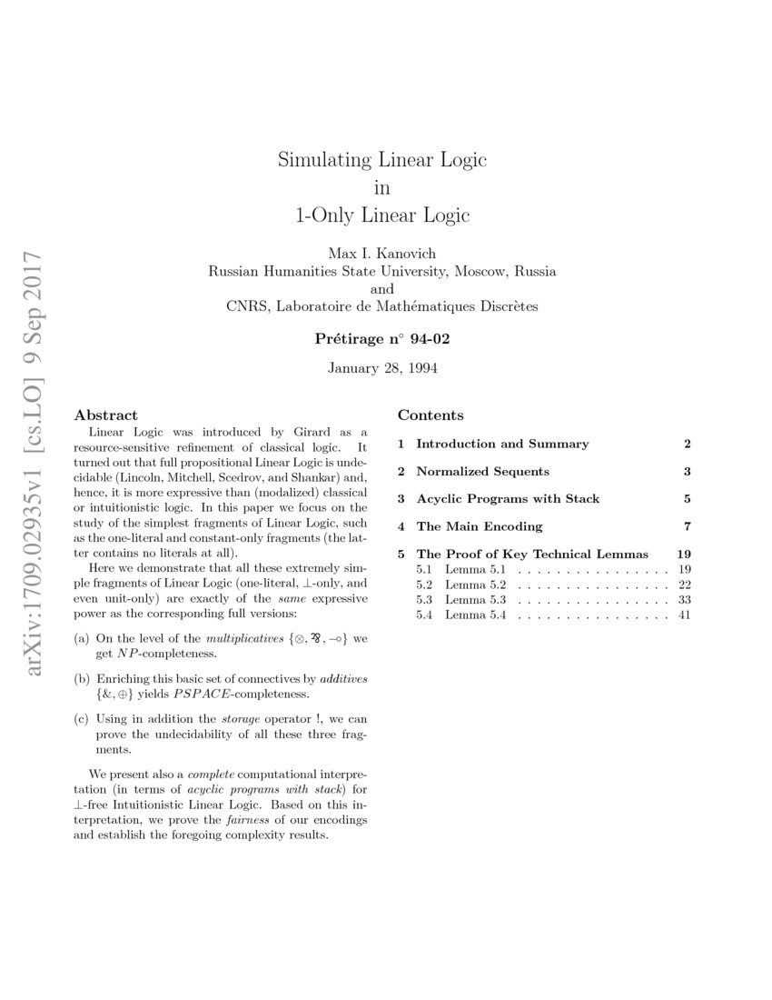 Simulating Linear Logic in 1Only Linear Logic DeepAI