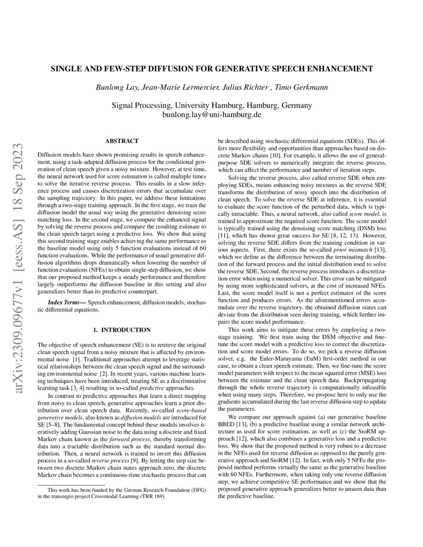 Single and Fewstep Diffusion for Generative Speech Enhancement DeepAI