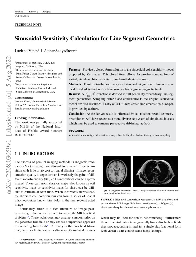 Sinusoidal Sensitivity Calculation for Line Segment Geometries | DeepAI