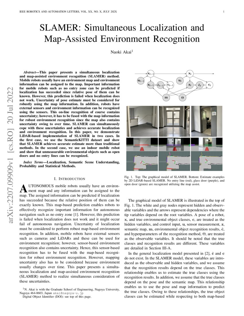 SLAMER Simultaneous Localization - Slamer Simultaneous Localization And Map Assisted Environment Recognition Page 1 Medium 