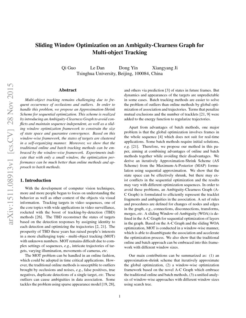 SlidingWindow Optimization on an AmbiguityClearness Graph for Multi