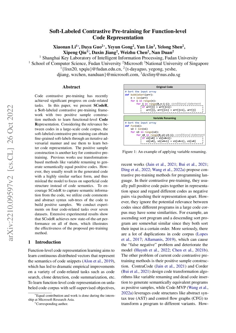 Soft-Labeled Contrastive Pre-training for Function-level Code ...