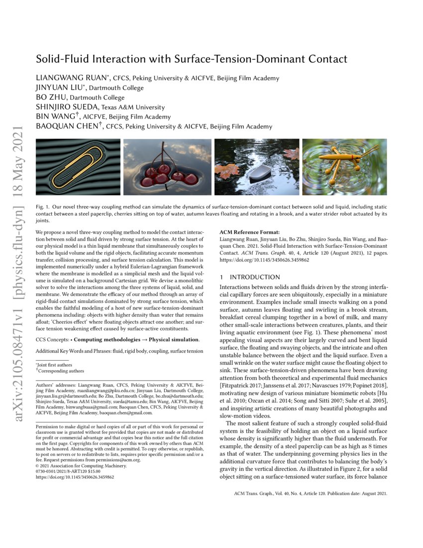 SolidFluid Interaction with SurfaceTensionDominant Contact DeepAI