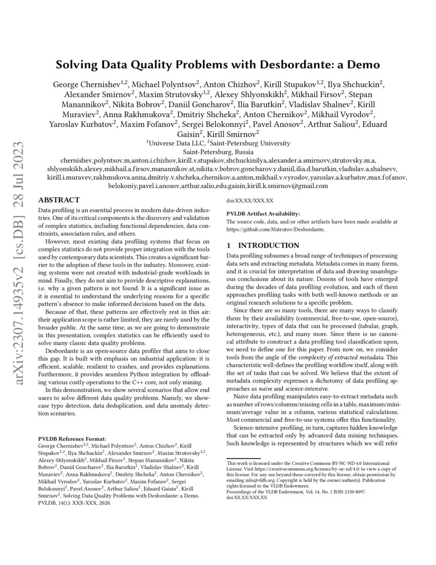 Solving Data Quality Problems with Desbordante a Demo DeepAI