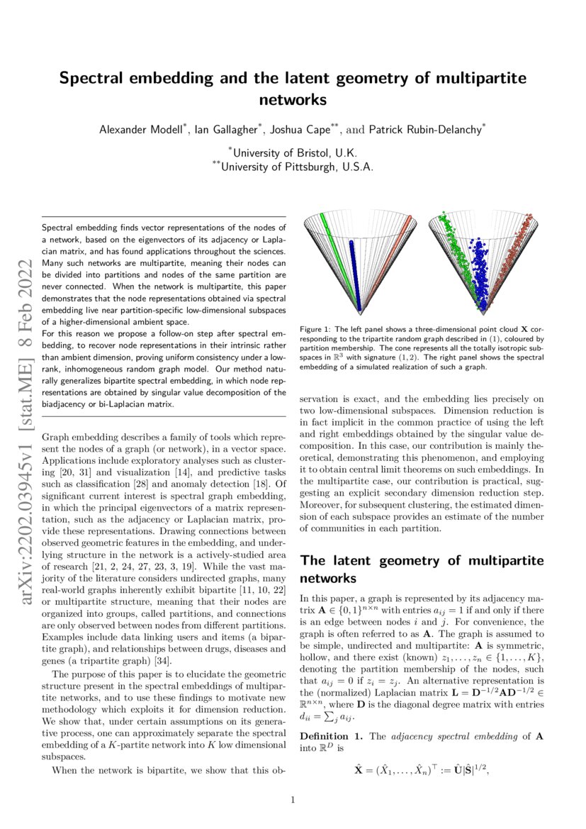 Spectral embedding and the latent geometry of multipartite networks