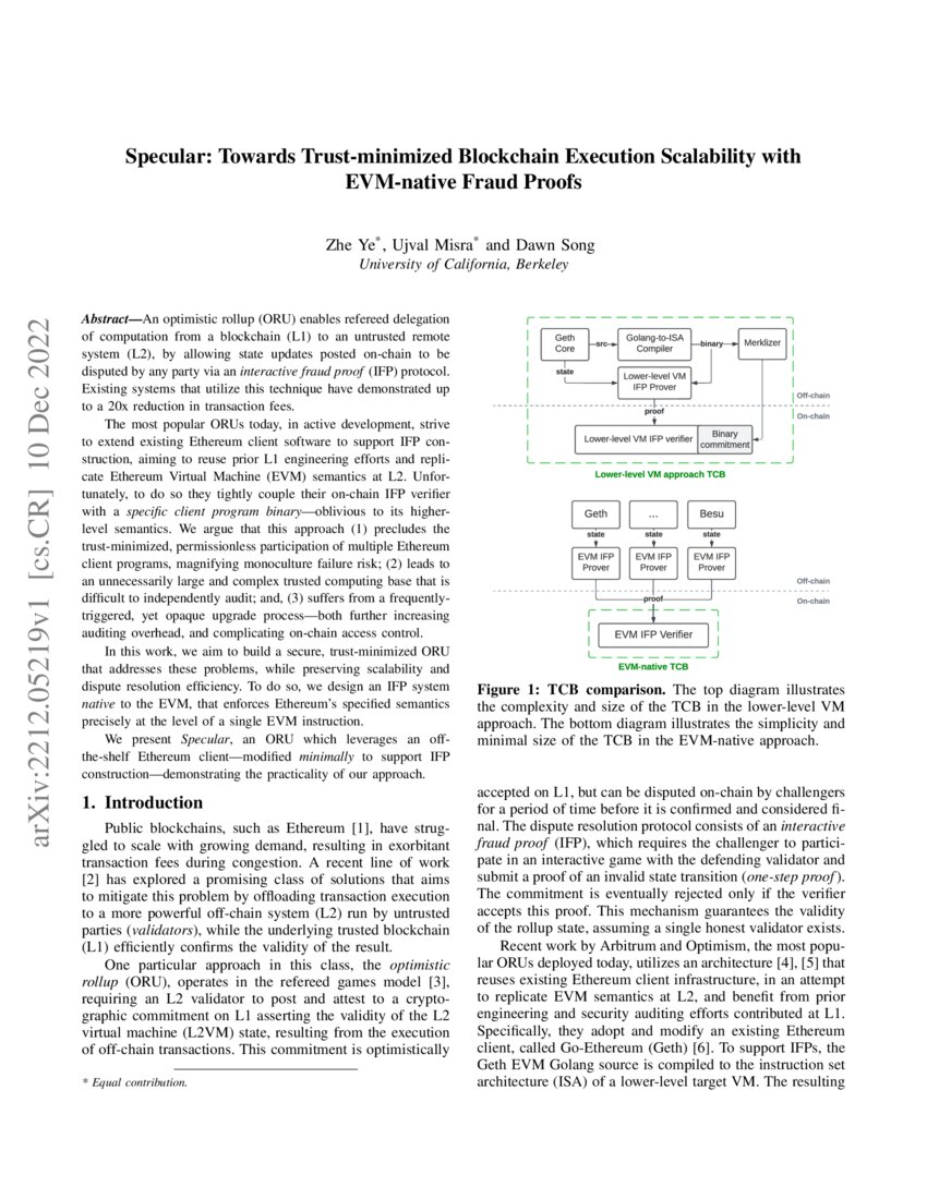 Specular Towards Trustminimized Blockchain Execution Scalability with