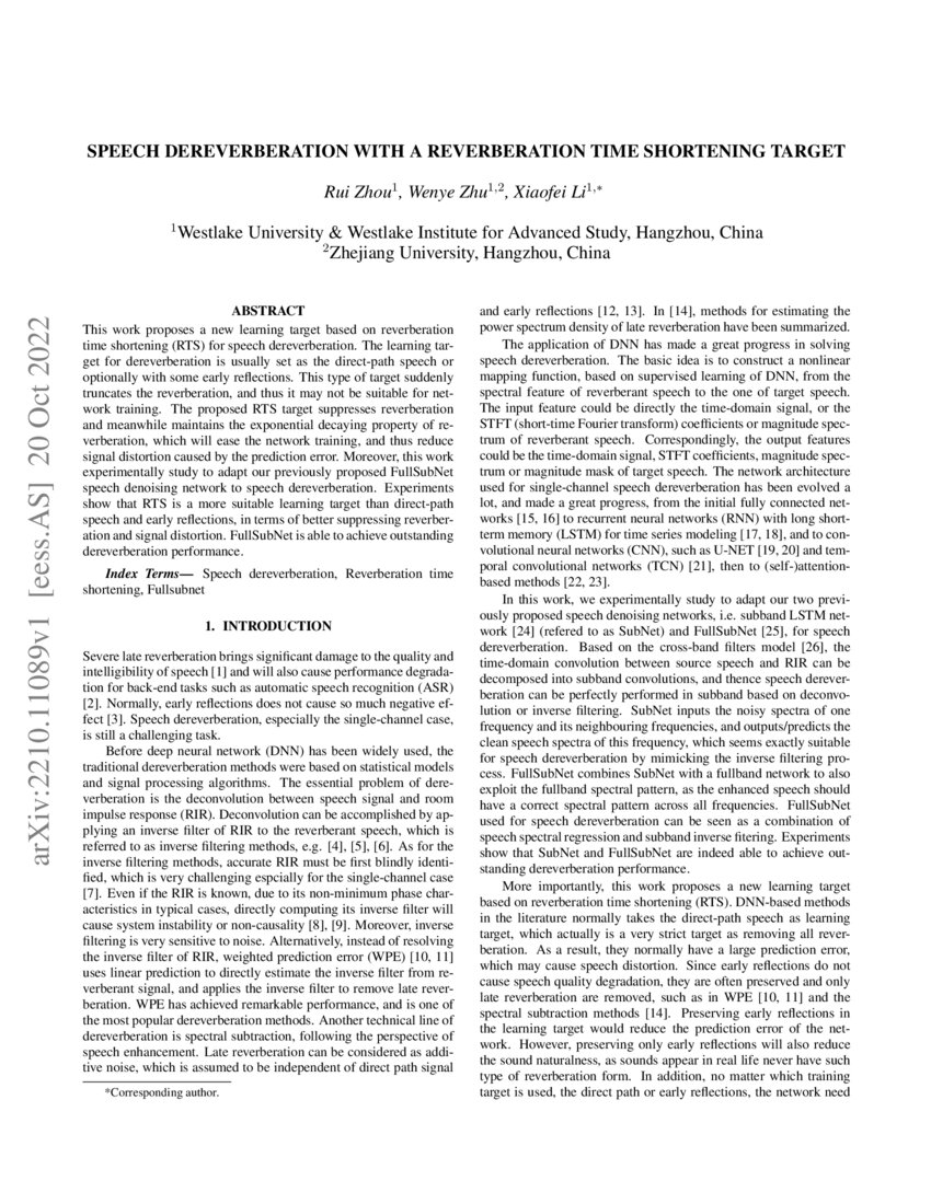 Speech Dereverberation with a Reverberation Time Shortening Target DeepAI