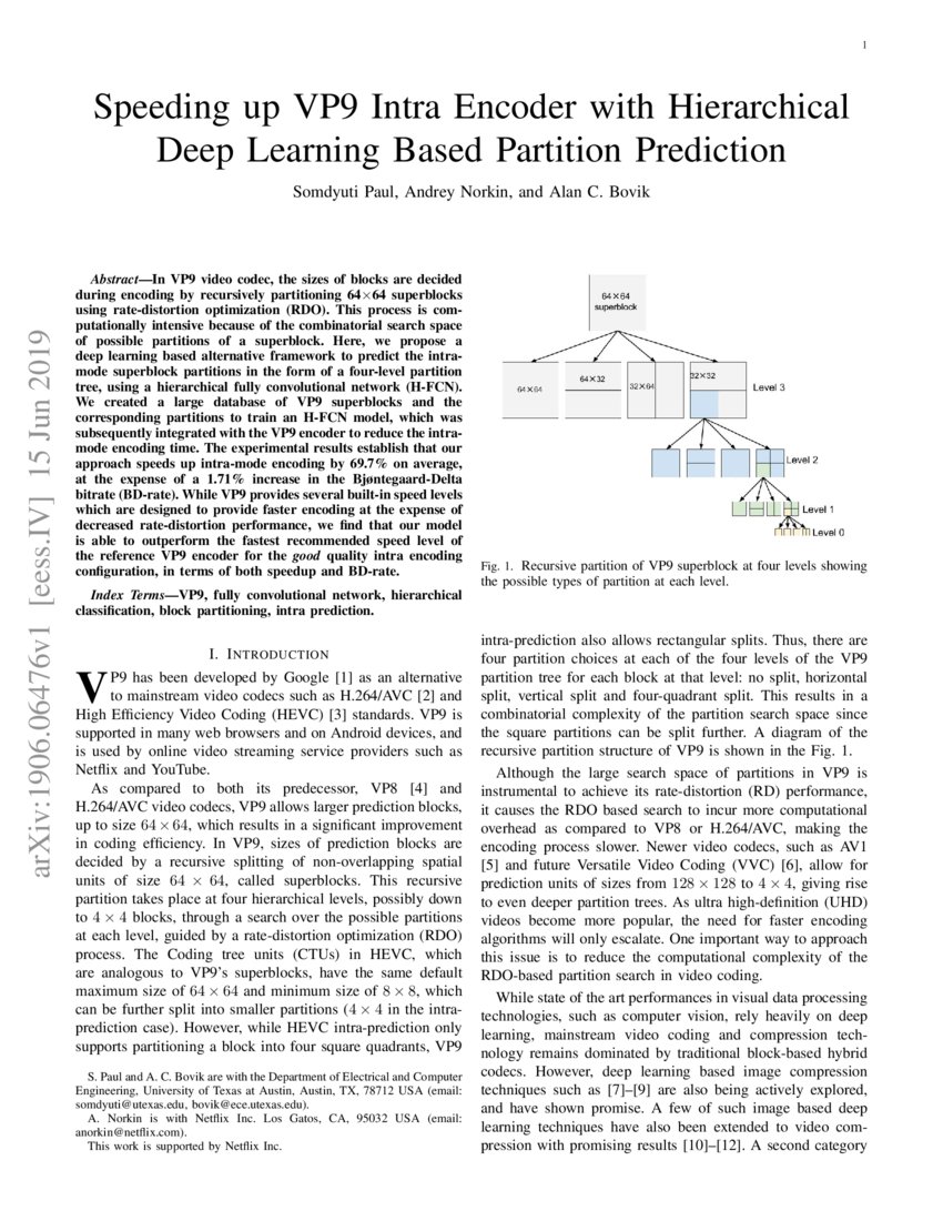 Speeding up VP9 Intra Encoder with Hierarchical Deep Learning Based