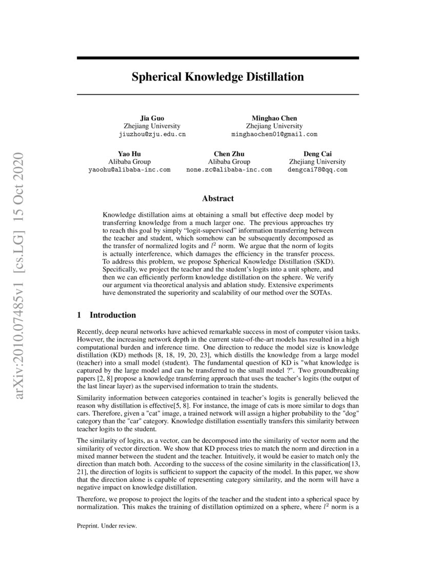 Spherical Knowledge Distillation DeepAI