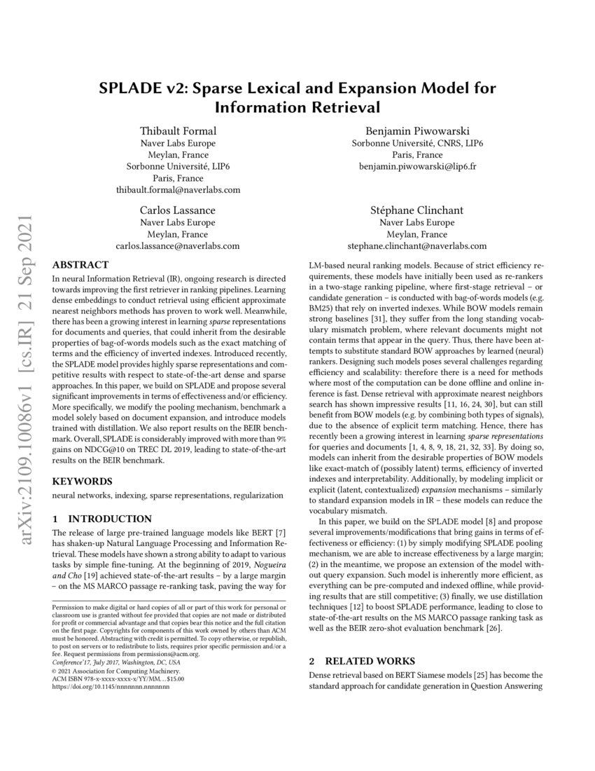 SPLADE v2: Sparse Lexical and Expansion Model for Information Retrieval ...