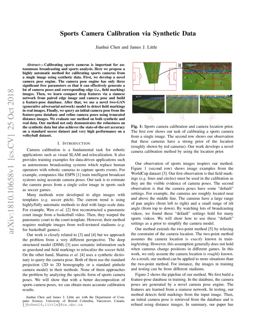 Sports Camera Calibration via Synthetic Data DeepAI